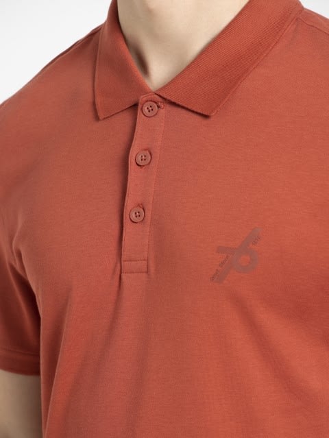 Men's Super Combed Cotton Rich Solid Half Sleeve Polo T-Shirt - Cinnabar