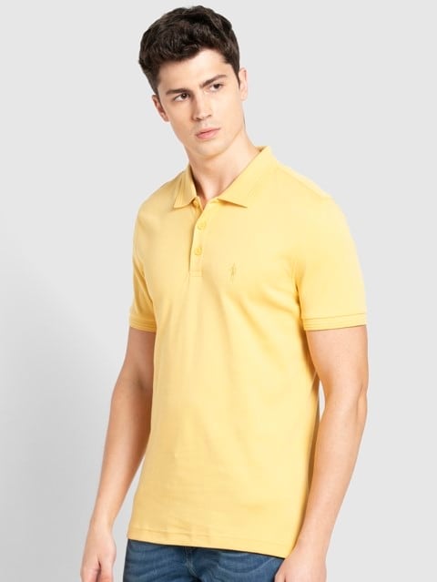 Men's Super Combed Cotton Rich Solid Half Sleeve Polo T-Shirt - Corn Silk