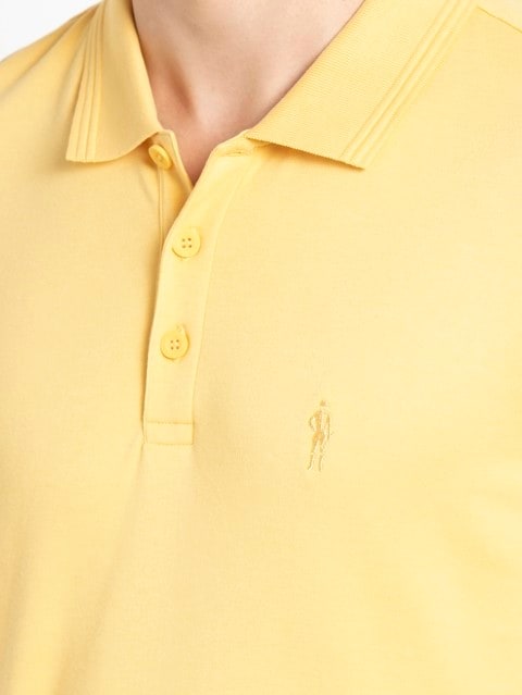 Men's Super Combed Cotton Rich Solid Half Sleeve Polo T-Shirt - Corn Silk