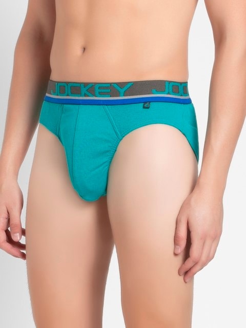 High-cut Briefs with Multicolor Exposed Waistband - Caribbean Turq