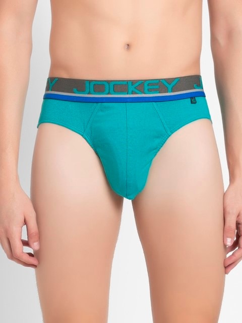 High-cut Briefs with Multicolor Exposed Waistband - Caribbean Turq