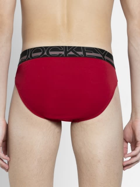 Men's Super Combed Cotton Rib Solid Brief with Ultrasoft Waistband - Chilli Pepper(Pack of 2)