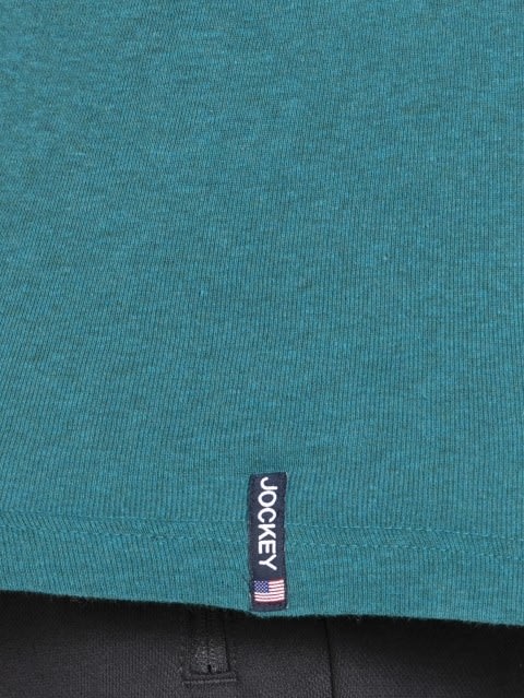Men's Super Combed Cotton Rib Square Neckline Gym Vest with Back Panel Graphic Print - Harbor Blue Melange