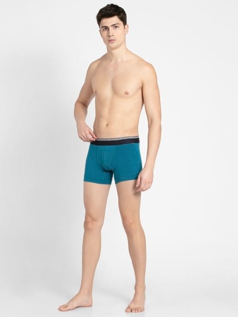 Men's Super Combed Cotton Elastane Stretch Solid Trunk with Ultrasoft Waistband - Celestial