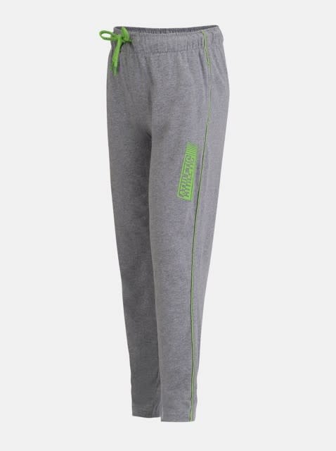 Boy's Super Combed Cotton Rich Graphic Printed Trackpants with Piping Design and Side Pockets - Grey Melange