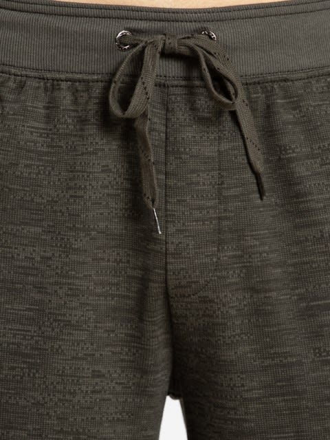 Men's Super Combed Cotton Rich Straight Fit Shorts with Zipper Pockets - Deep Olive Printed