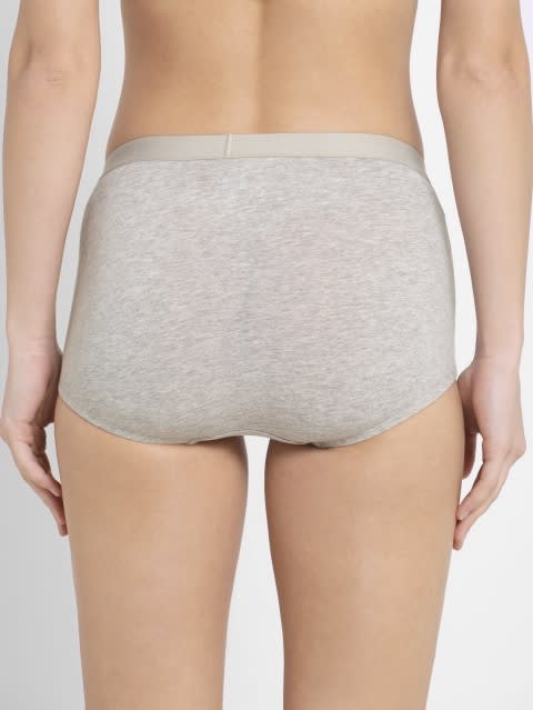 Women's High Coverage Super Combed Cotton Elastane Stretch Active Panty With Exposed Waistband and StayFresh Treatment - Light Grey Melange