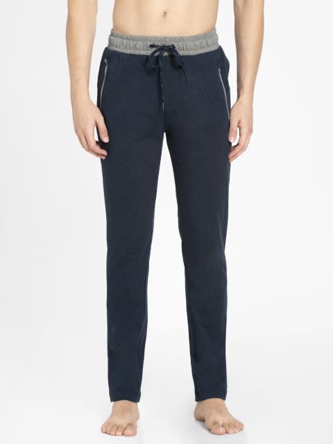 Men's Super Combed Cotton Rich Slim Fit Trackpants with Side and Back Pockets - Navy Melange