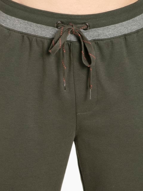 Men's Super Combed Cotton Rich Pique Fabric Slim Fit Joggers with Zipper Pockets - Deep Olive