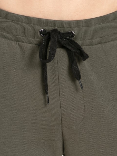 Men's Super Combed Cotton Rich Slim Fit Dual Tone Joggers with Zipper Pockets - Deep Olive