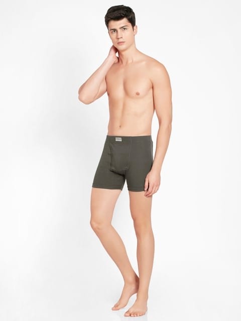 Men's Super Combed Cotton Rib Solid Boxer Brief with Ultrasoft Concealed Waistband - Deep Olive(Pack of 2)