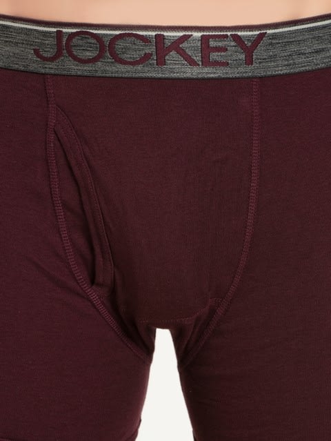 Men's Super Combed Cotton Rib Solid Boxer Brief with Ultrasoft Waistband - Wine Tasting(Pack of 2)