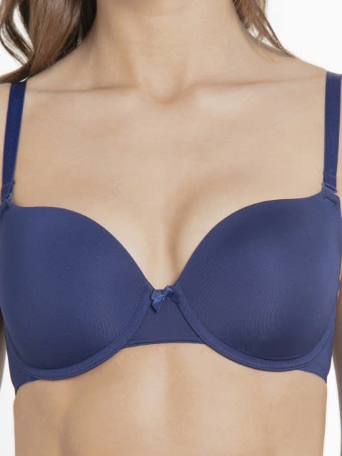 Women's Under-Wired Padded Micro Touch Nylon Elastane Stretch Medium Coverage T-Shirt Bra with Detachable Straps - Blue Depth