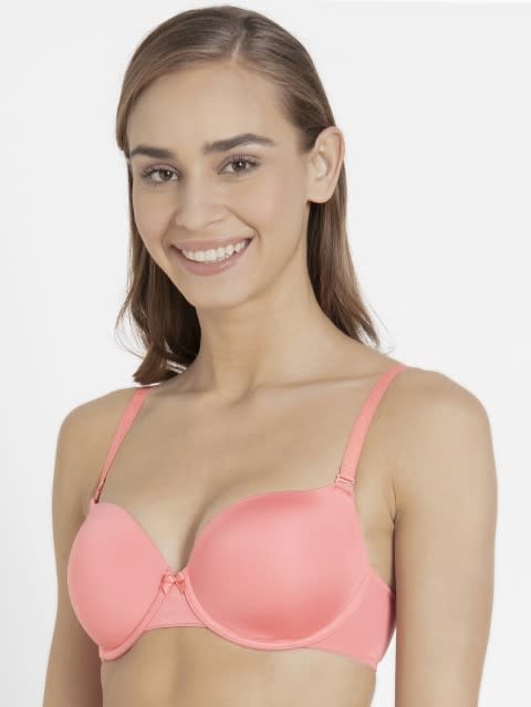 Women's Under-Wired Padded Micro Touch Nylon Elastane Stretch Medium Coverage T-Shirt Bra with Detachable Straps - Tea Rose