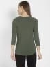 Women's Micro Modal Cotton Relaxed Fit Graphic Printed Round Neck Three Quarter Sleeve T-Shirt - Beetle Melange