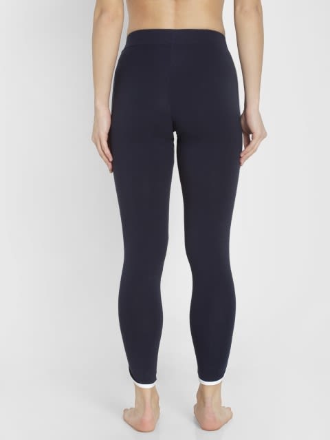 Women's Super Combed Cotton Elastane Stretch Leggings with Coin Pocket and Contrast Side Piping - Navy Blazer
