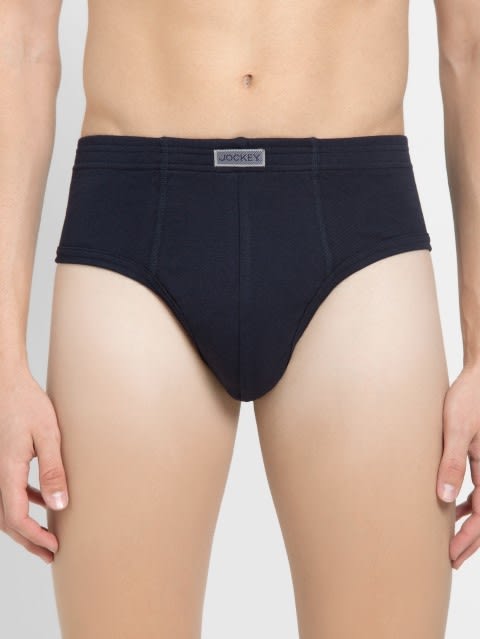 Men's Super Combed Cotton Rib Solid Brief with Stay Fresh Properties - Deep Navy(Pack of 2)