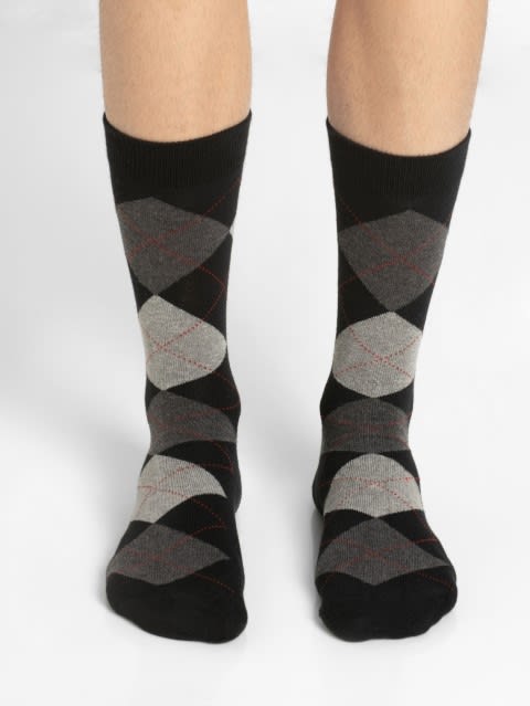 Colorblocked Calf Length Socks for Men - Black - Angle Motif