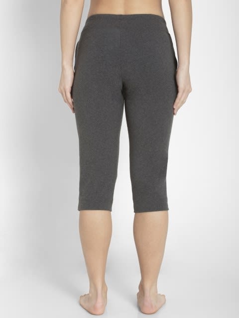 Women's Super Combed Cotton Elastane Stretch Relaxed Fit Capri with Side Pockets - Charcoal Melange