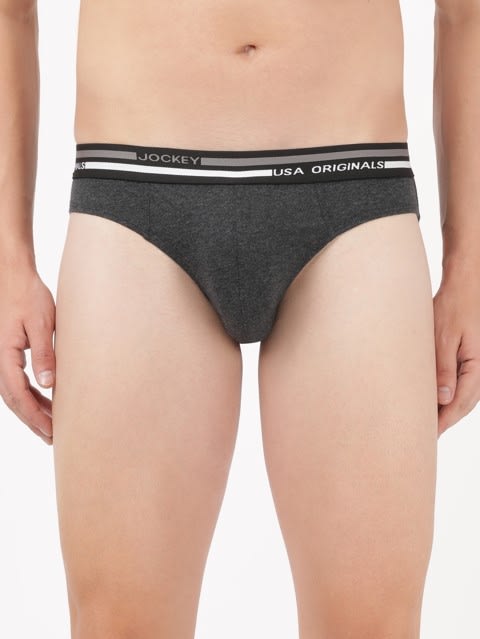 Men's Super Combed Cotton Solid Brief with Ultrasoft Waistband - Black Melange