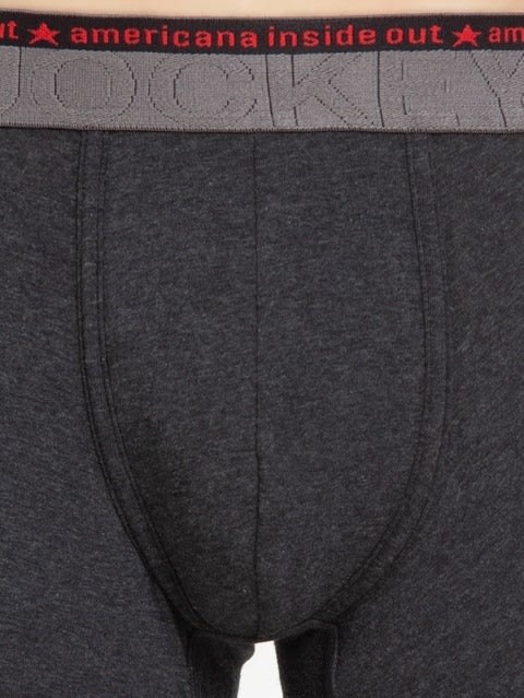 Men's Super Combed Cotton Elastane Stretch Solid Trunk with Ultrasoft Waistband - Black Melange