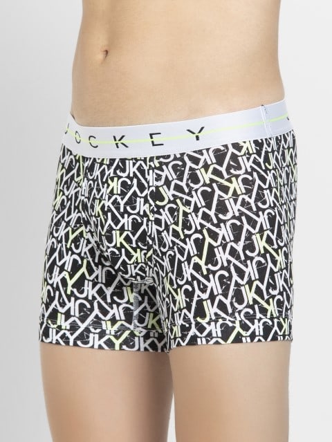 Men's Super Combed Cotton Elastane Stretch Printed Trunk with Ultrasoft Waistband - Black & White