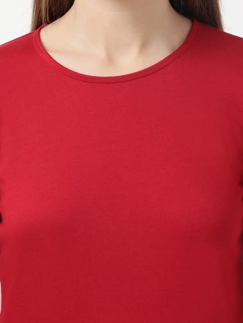 Round Neck Full Sleeve T-Shirt for Women with Curved Hem  - Jester Red