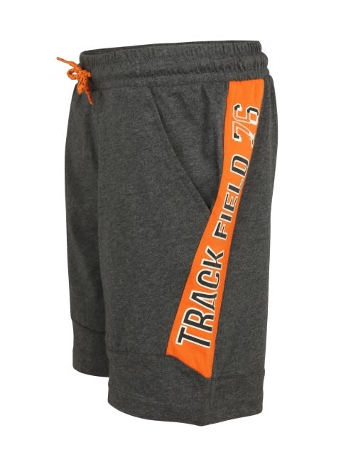 Boy's Super Combed Cotton Rich Graphic Printed Shorts with Side Pockets and Contrast Side Panel - Charcoal Melange