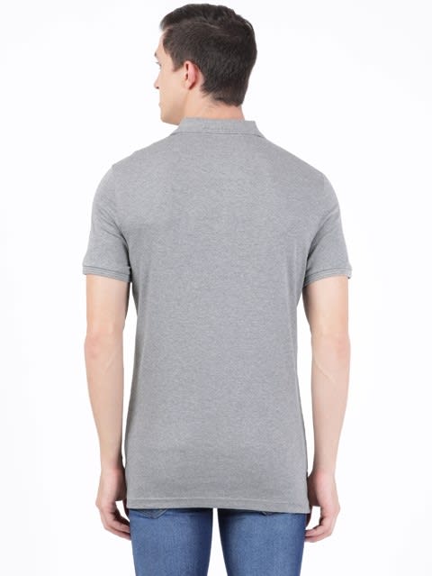 Men's Super Combed Cotton Rich Solid Half Sleeve Polo T-Shirt with Chest Pocket - Mid Grey Melange