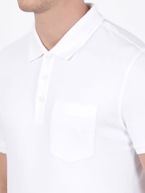 Men's Super Combed Cotton Rich Solid Half Sleeve Polo T-Shirt with Chest Pocket - White