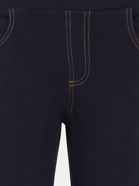 Girl's Super Combed Cotton Elastane French Terry Slim Fit Jeggings with Side Pockets - Classic Navy