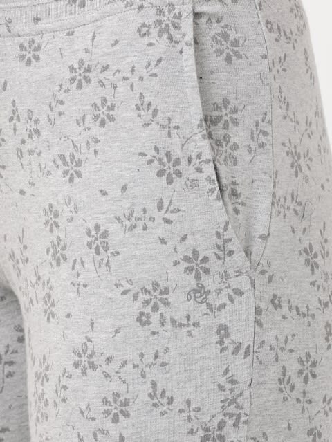 Women's Super Combed Cotton Elastane Stretch Slim Fit Trackpants With Side Pockets - Lt Grey Melange Printed