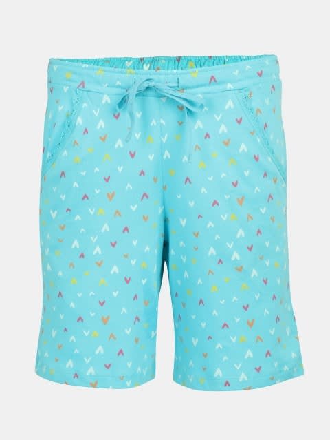 Girl's Super Combed Cotton Relaxed Fit Printed Shorts with Side Pockets - Blue Curacao Printed
