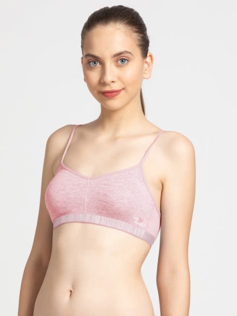 Women's Wirefree Padded Super Combed Cotton Elastane Stretch High Coverage Beginners Bra with Ultrasoft Underband - Pink Lady Melange