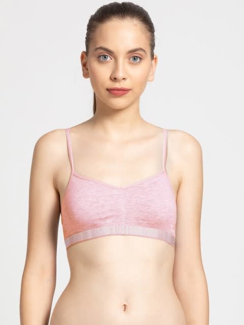 Women's Wirefree Padded Super Combed Cotton Elastane Stretch High Coverage Beginners Bra with Ultrasoft Underband - Pink Lady Melange