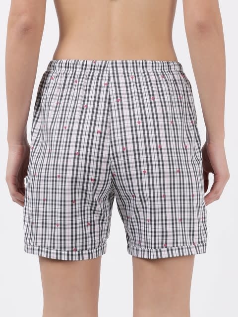 Women's Super Combed Cotton Woven Relaxed Fit Checkered Shorts with Side Pockets - Black