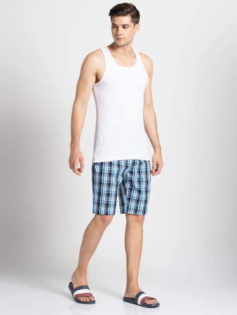 Men's Super Combed Cotton Satin Weave Regular Fit Checkered Bermuda with Side Pockets - Multi Color Check Des