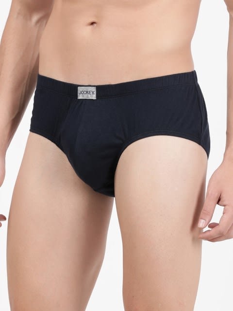 Men's Super Combed Cotton Solid Poco Brief with Ultrasoft Concealed Waistband - Deep Navy(Pack of 2)
