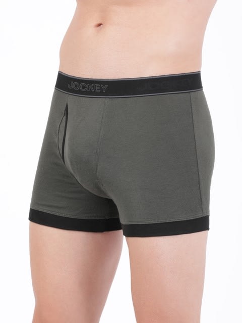 Men's Super Combed Cotton Rib Solid Boxer Brief with Stay Fresh Properties - Deep Olive & Black