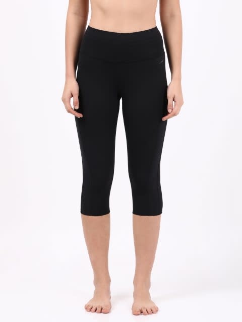 Women's Microfiber Elastane Stretch Slim Fit Capri with Back Waistband Pocket and Stay Dry Technology - Black