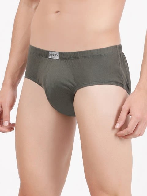 Men's Super Combed Cotton Solid Poco Brief with Ultrasoft Concealed Waistband - Deep Olive(Pack of 3)