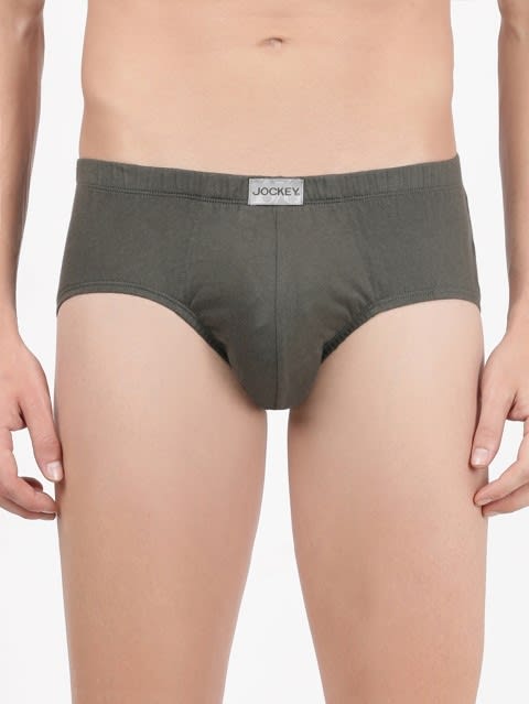 Men's Super Combed Cotton Solid Poco Brief with Ultrasoft Concealed Waistband - Deep Olive(Pack of 3)