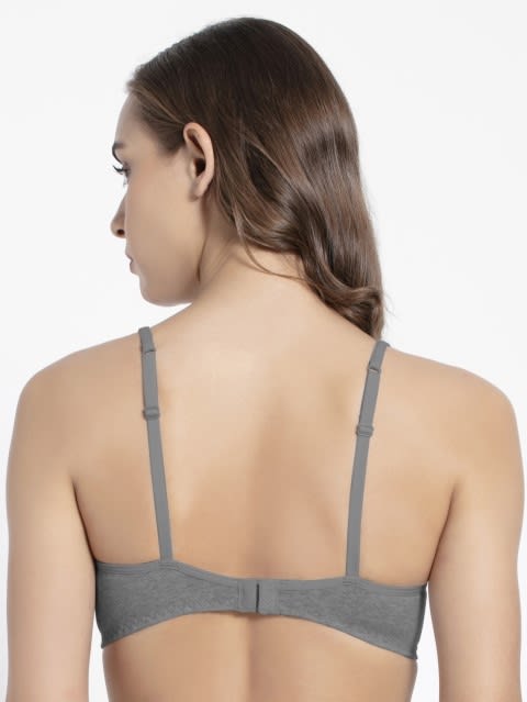 High Coverage Non-Padded Beginners Bra with Adjustable Straps - Steel Grey Melange