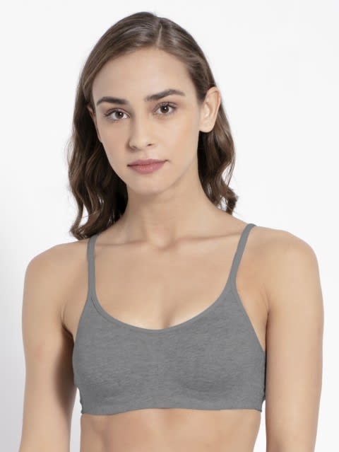 High Coverage Non-Padded Beginners Bra with Adjustable Straps - Steel Grey Melange
