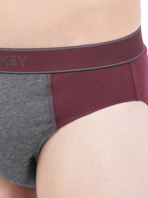 Men's Super Combed Cotton Solid Brief with Stay Fresh Properties - Black & Wine Tasting