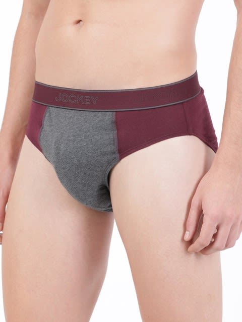 Men's Super Combed Cotton Solid Brief with Stay Fresh Properties - Black & Wine Tasting
