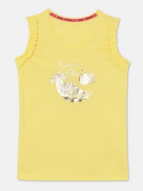 Super Combed Cotton Ruffled Sleeve Graphic Printed Tank Top