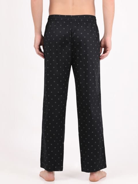Men's Super Combed Cotton Satin Weave Fabric Regular Fit Printed Pyjama with Side Pockets - Black Assorted Prints