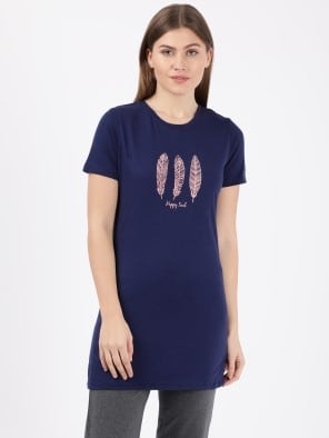 Imperial Blue Assorted Prints Long Length T-Shirt