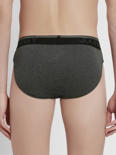 Men's Super Combed Cotton Rib Solid Brief with Ultrasoft Waistband - Charcoal Melange(Pack of 2)